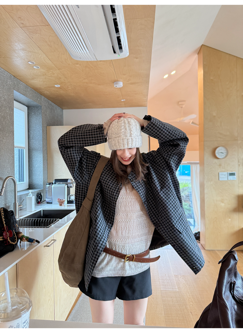 LelyMooch ブラックグレーチェックジャケット  LEM248