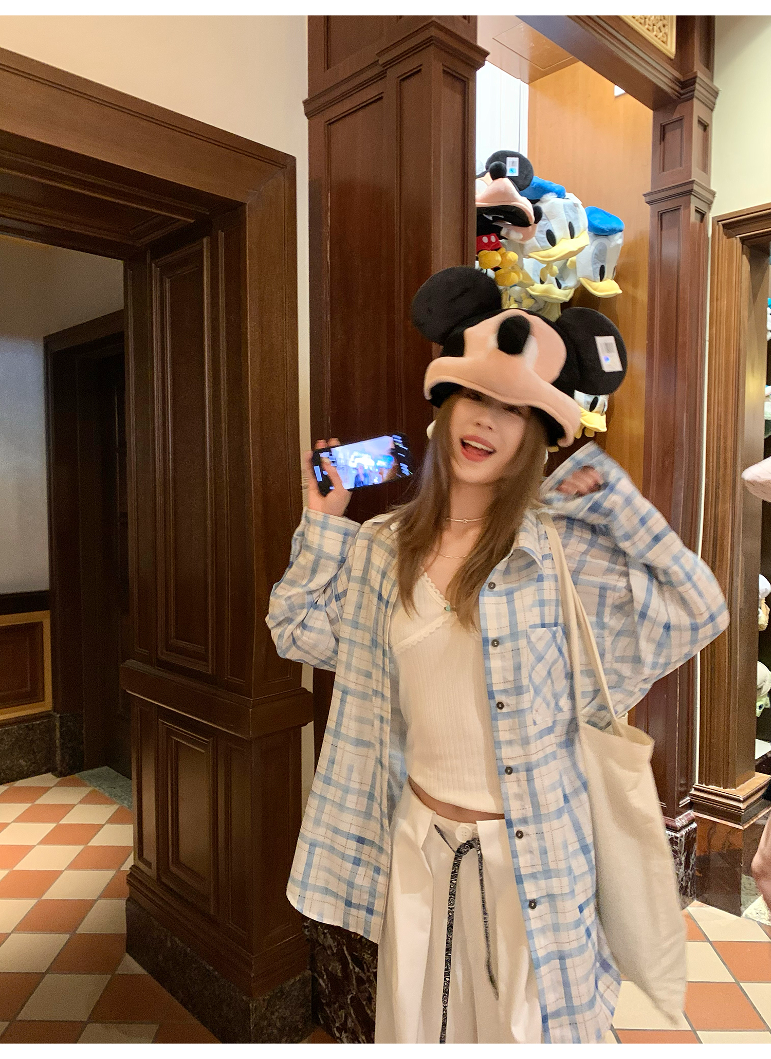 LelyMooch  爽やかチェック リラックス長袖UVシャツ  LEM155