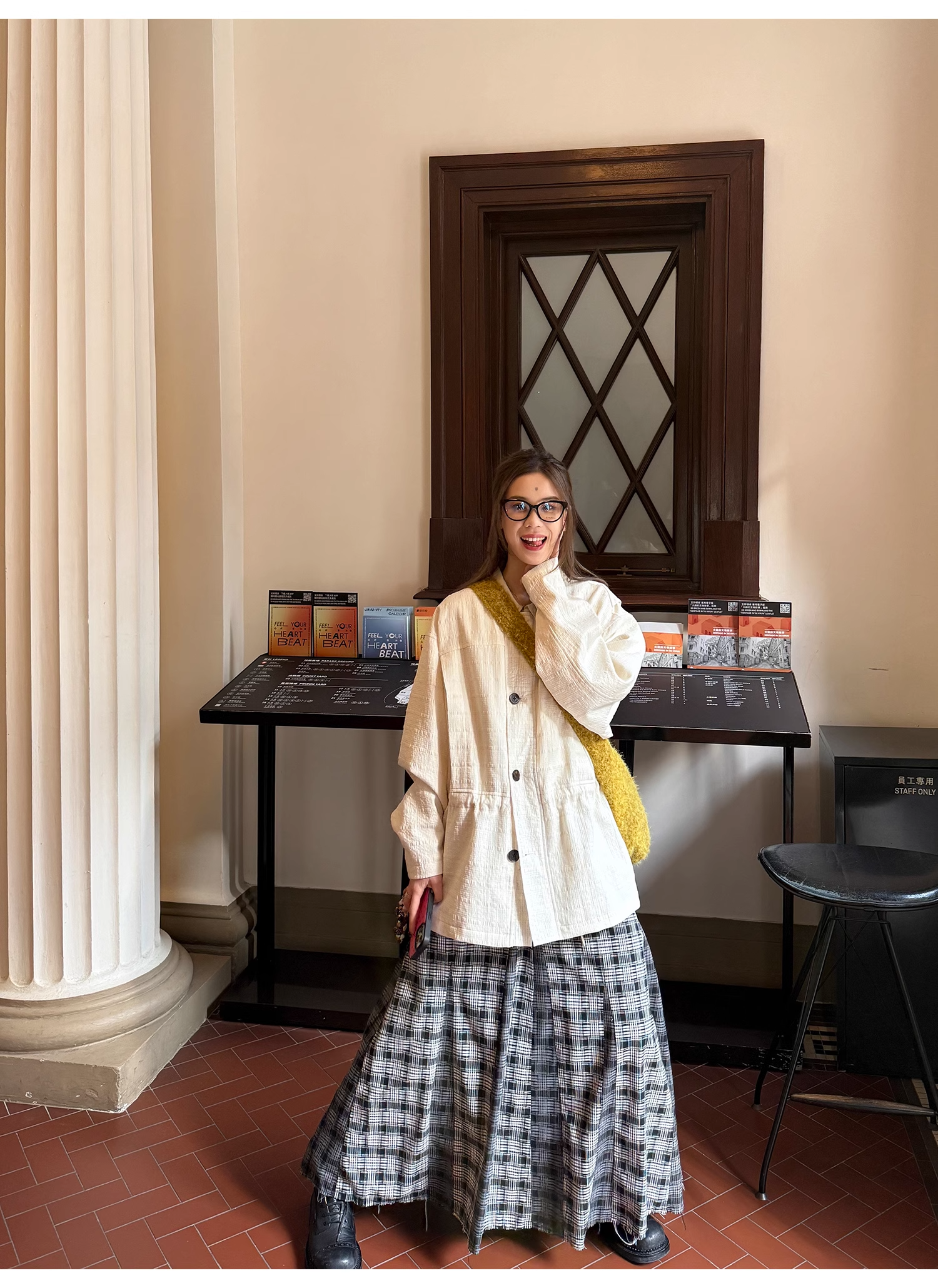 LelyMooch Checkered Trench Coat Midi Length LEM077