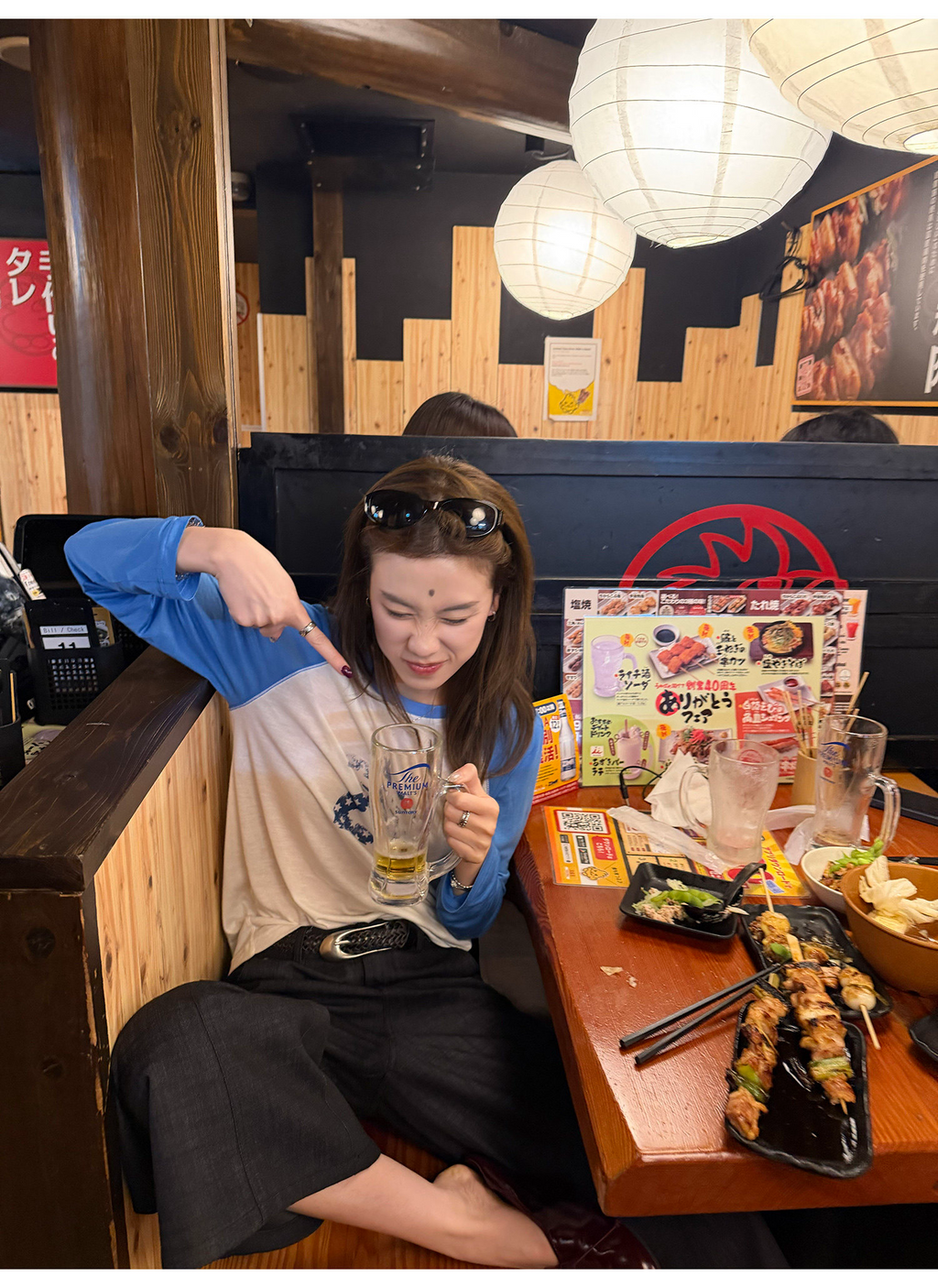 LelyMooch ブルー×ホワイト 配色ロングTシャツ  LEM377