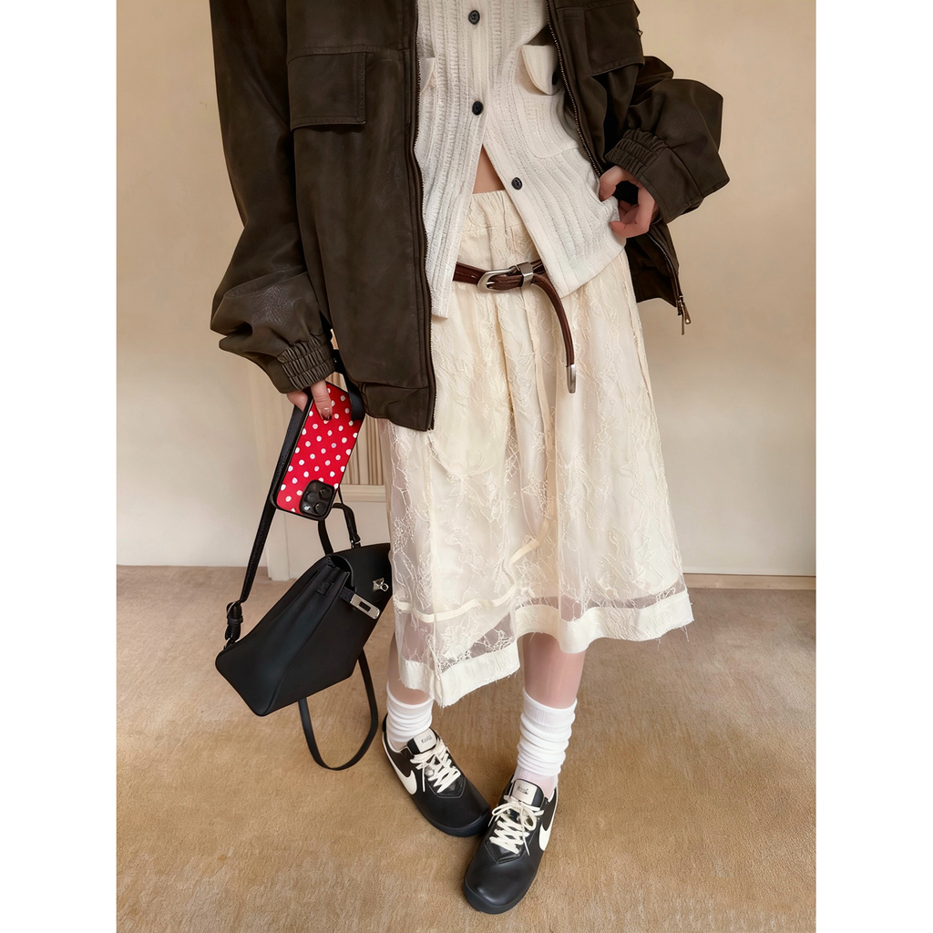 LelyMooch ハリ感レース×ドロストスカート  LEM239