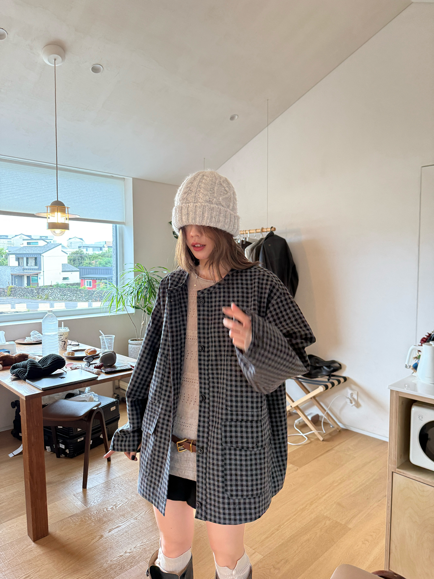 LelyMooch ブラックグレーチェックジャケット  LEM248