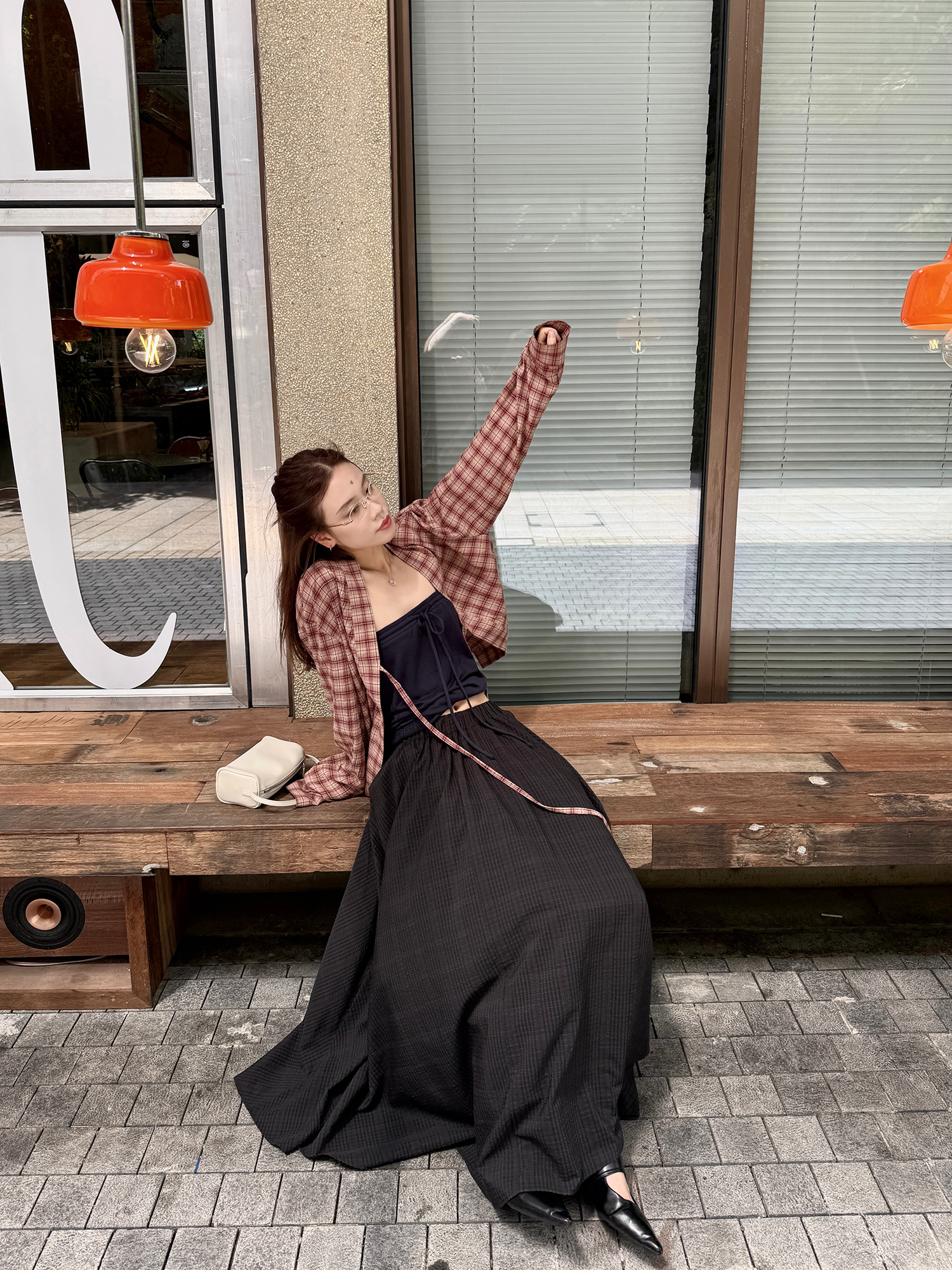 LelyMooch ふんわりチェックロングスカート  LEM208