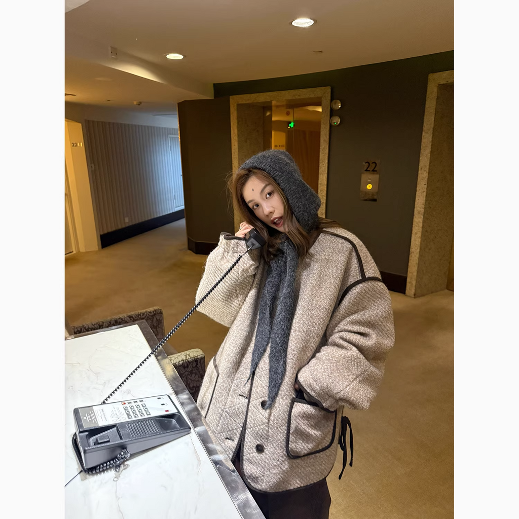 LelyMooch 配色パイピング ループウールジャケット　LEM278