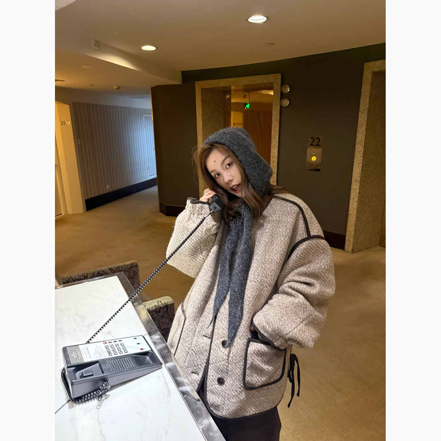 LelyMooch 配色パイピング ループウールジャケット　LEM278