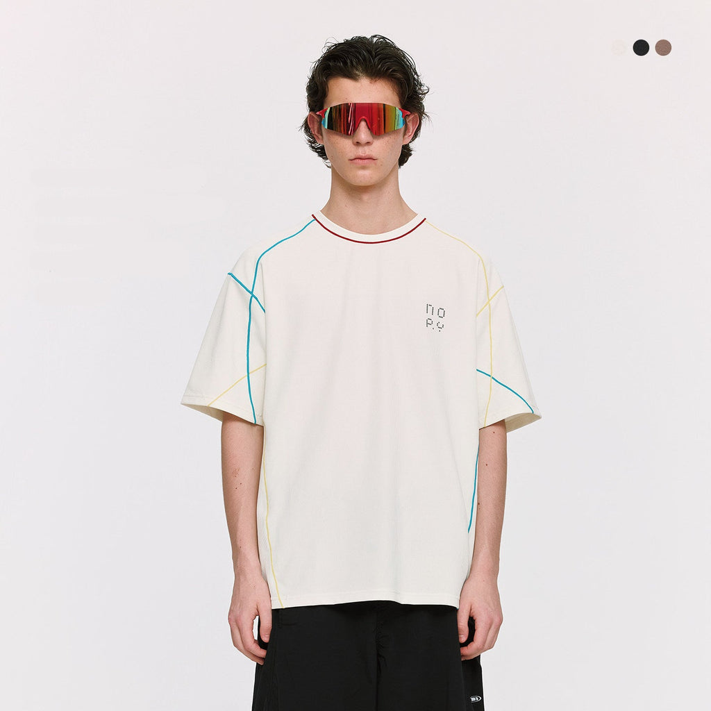 ゆったり着られる 配色ステッチ半袖Tシャツ  LOM074