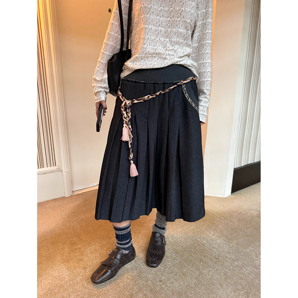 LelyMooch 黒プリーツスカート・ゴムウエスト  LEM277