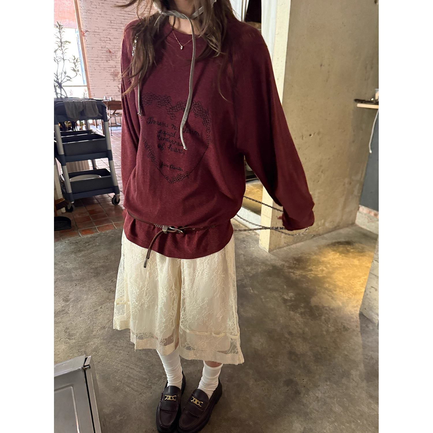 LelyMooch 刺繍ハートのベロアロンT　LEM241