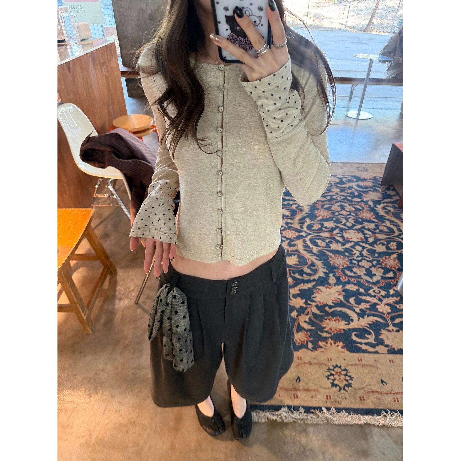 LelyMooch Dotted Flare Sleeve Knit Top LEM323