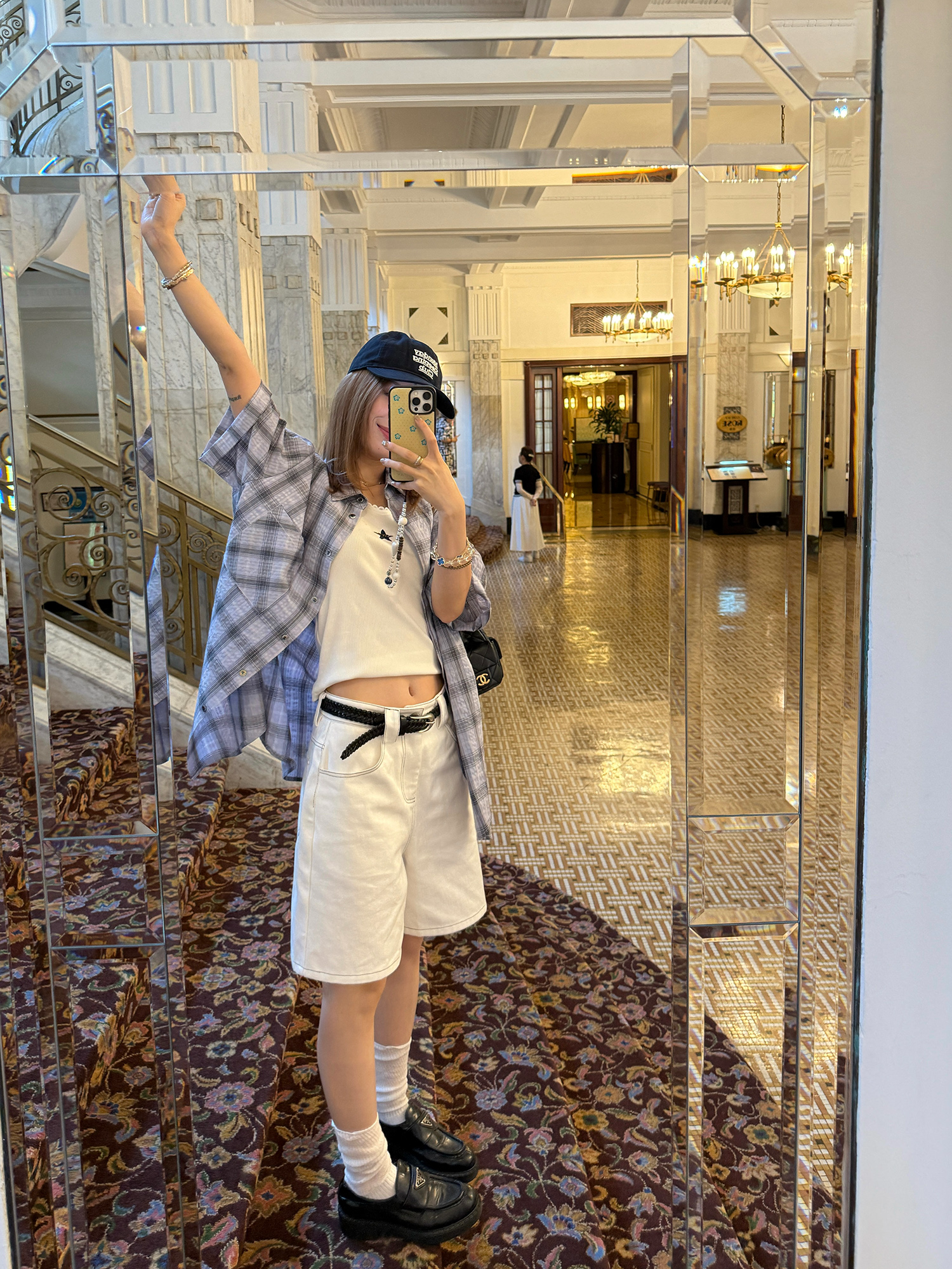 LelyMooch パープル格子柄・軽量半袖シャツ  LEM198