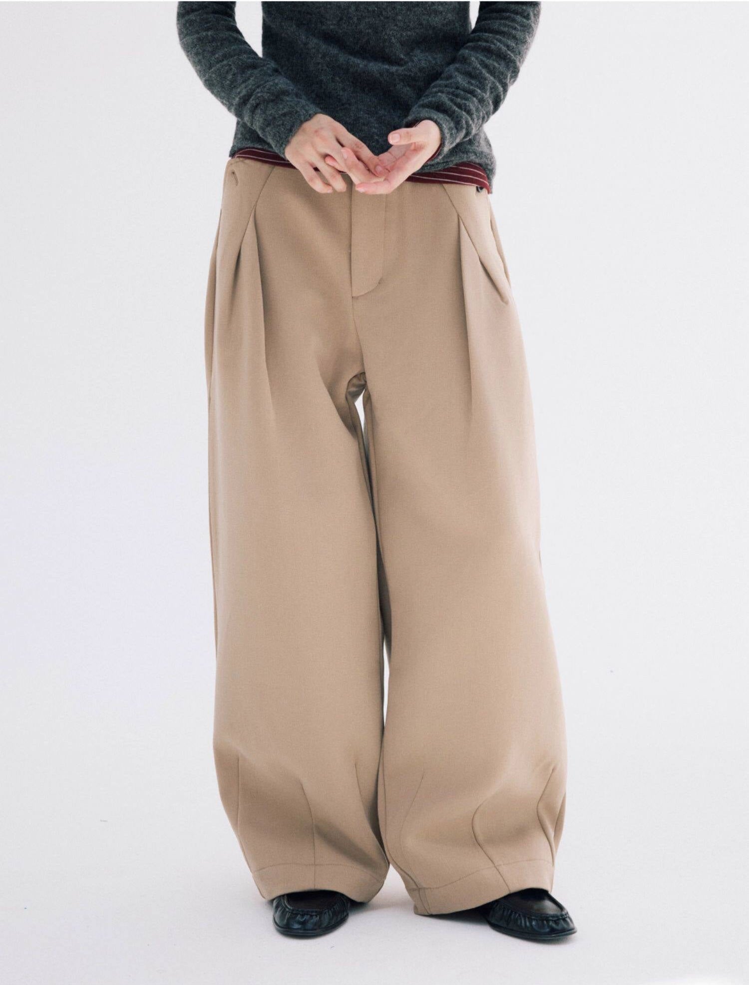 ハリ感Aラインシルエット重厚ウォーム素材スラックスClean Fit  LOM031