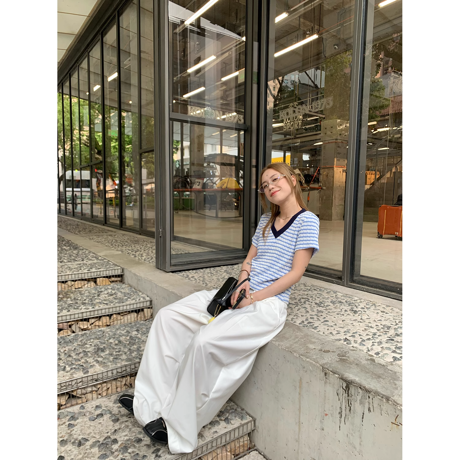 LelyMooch 　ボーダーVネック【夏の推しトップス】LEM154