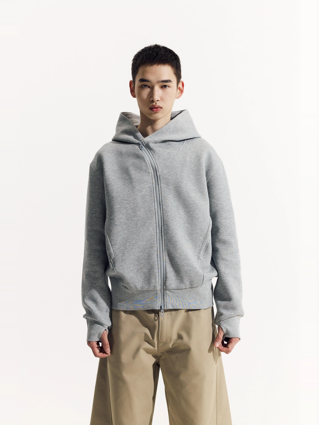 斜めジップ ダンボール素材 パーカー  LOM048