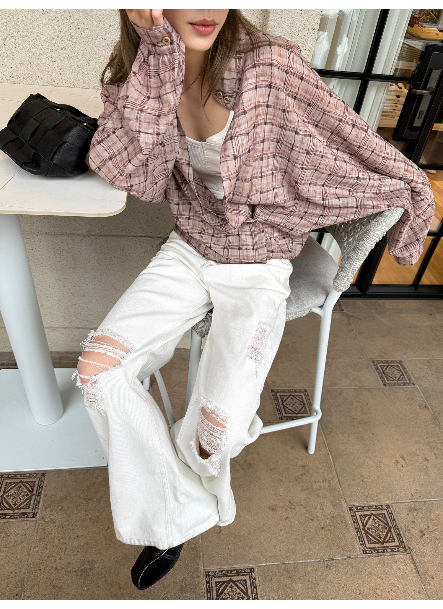 LelyMooch  ホワイト ワイドパンツ（ダメージ加工） LEM116