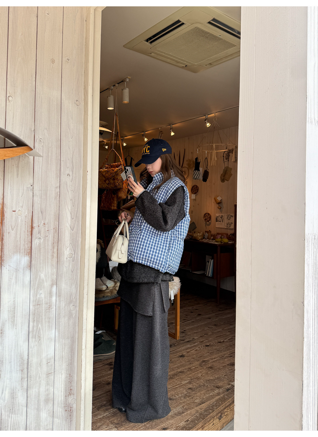 LelyMooch ギンガムチェック スタンドカラー ダウンベスト  LEM291