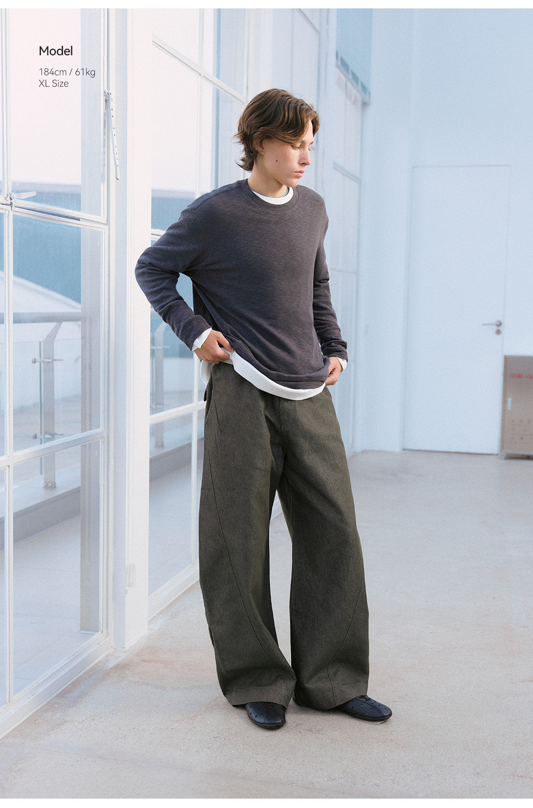ウォッシュドコットン カーブワイドパンツ  LOM106