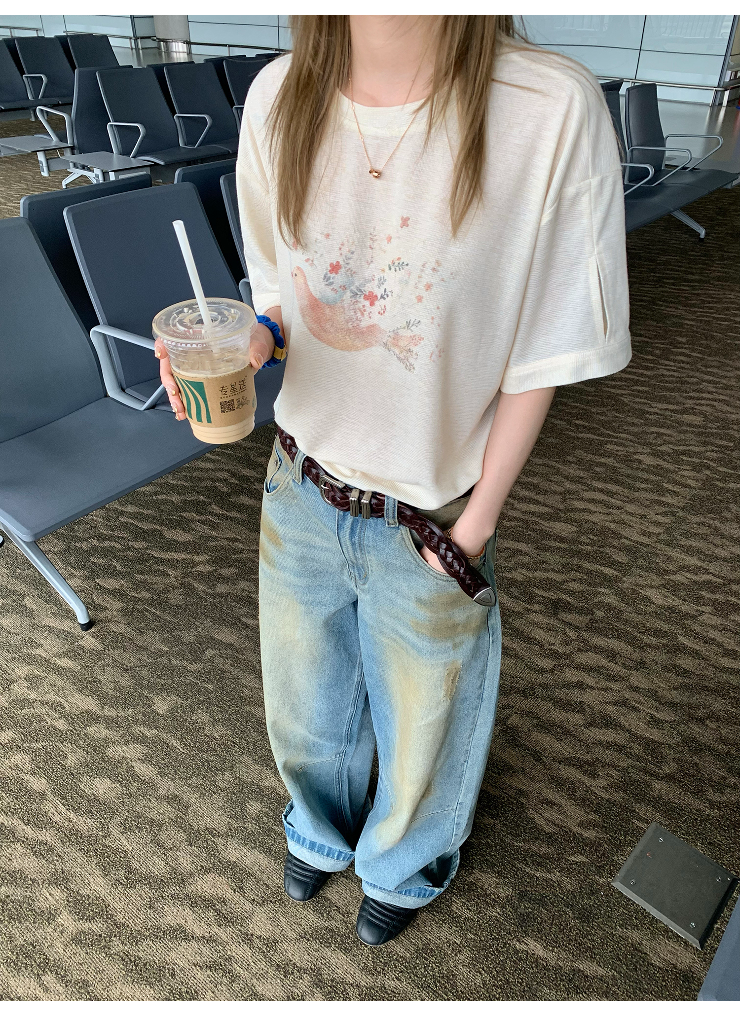 LelyMooch プリント ゆったりシルエット半袖Tシャツ  LEM142