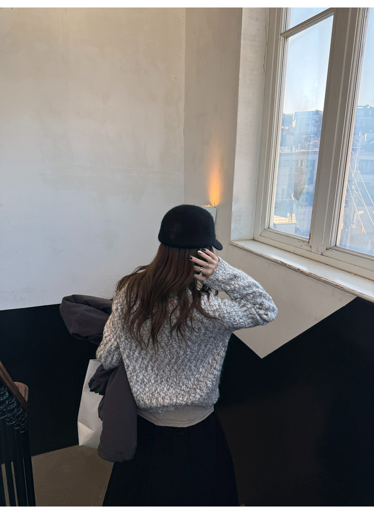 LelyMooch ウール混 ミックス編み ゆるニットカーデ  LEM313