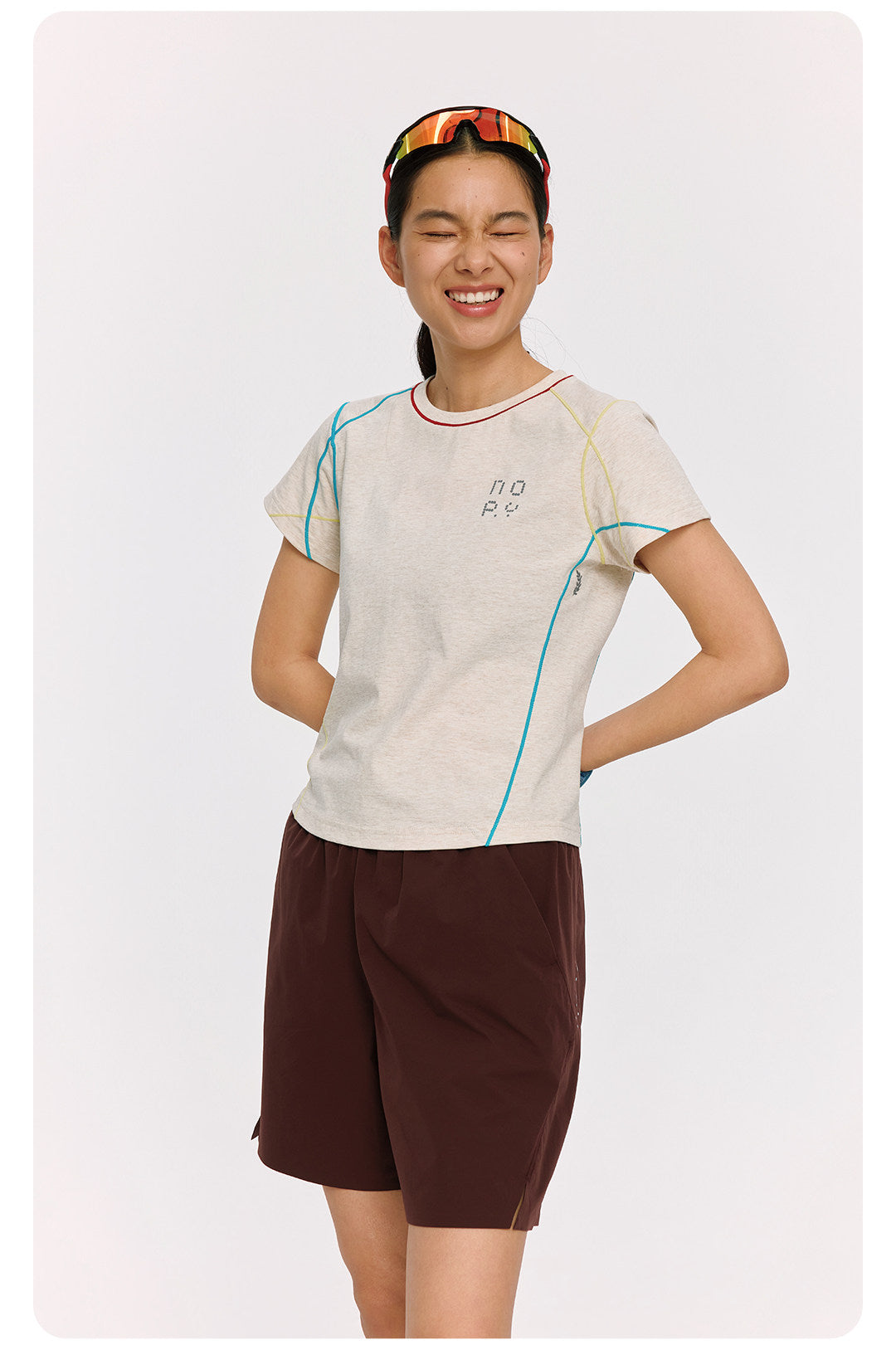すっきり見える 配色ステッチ半袖Tシャツ  LOM075