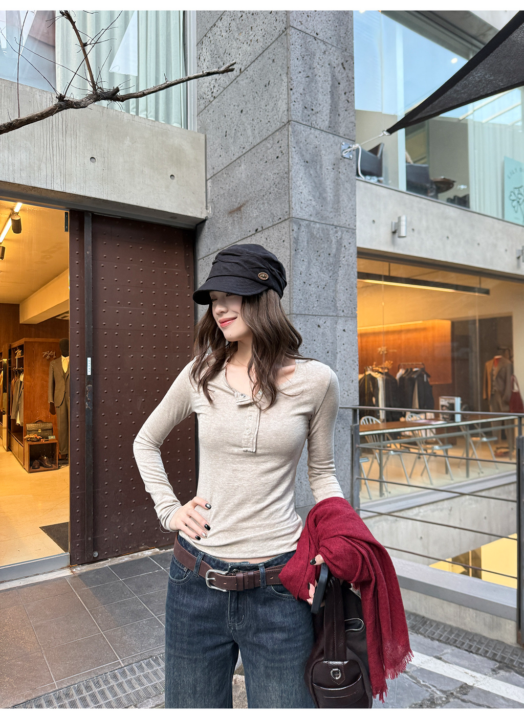 LelyMooch 3色展開 ヘンリーネック ウール混 インナートップス  LEM296