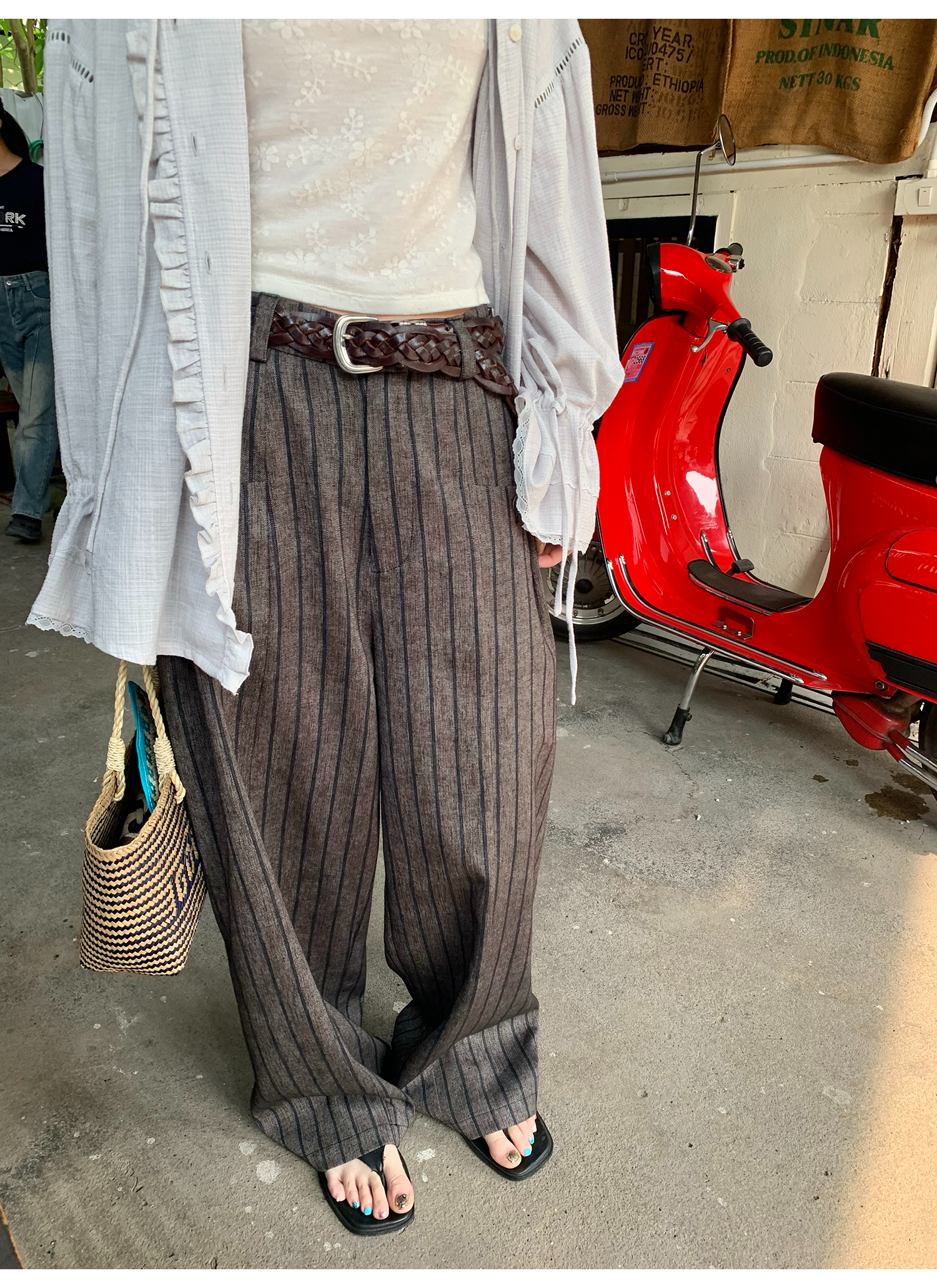 LelyMooch old money style｜ストライプスラックス  LEM140