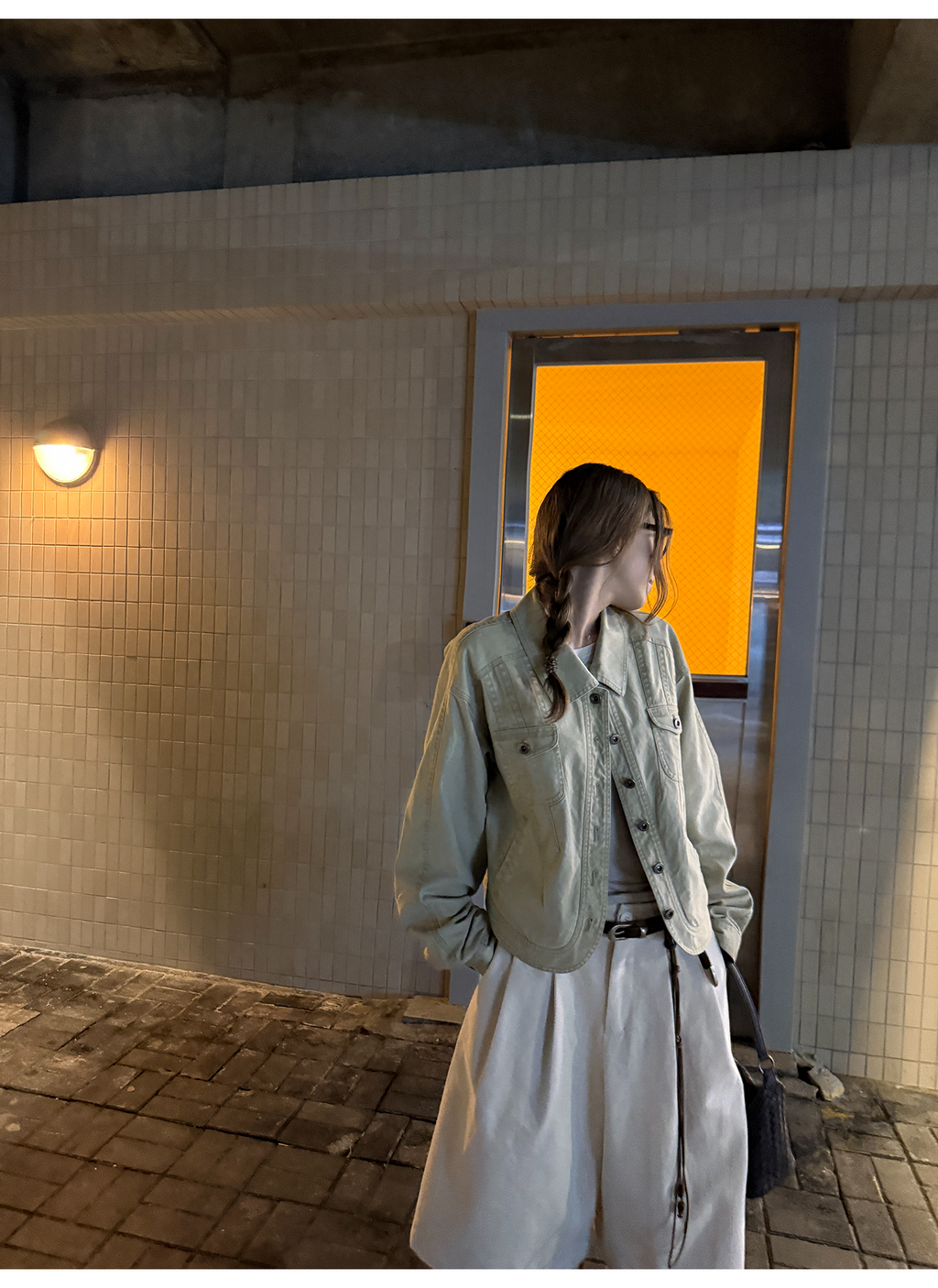 LelyMooch 起毛コットン ベージュクロップドパンツ  LEM255