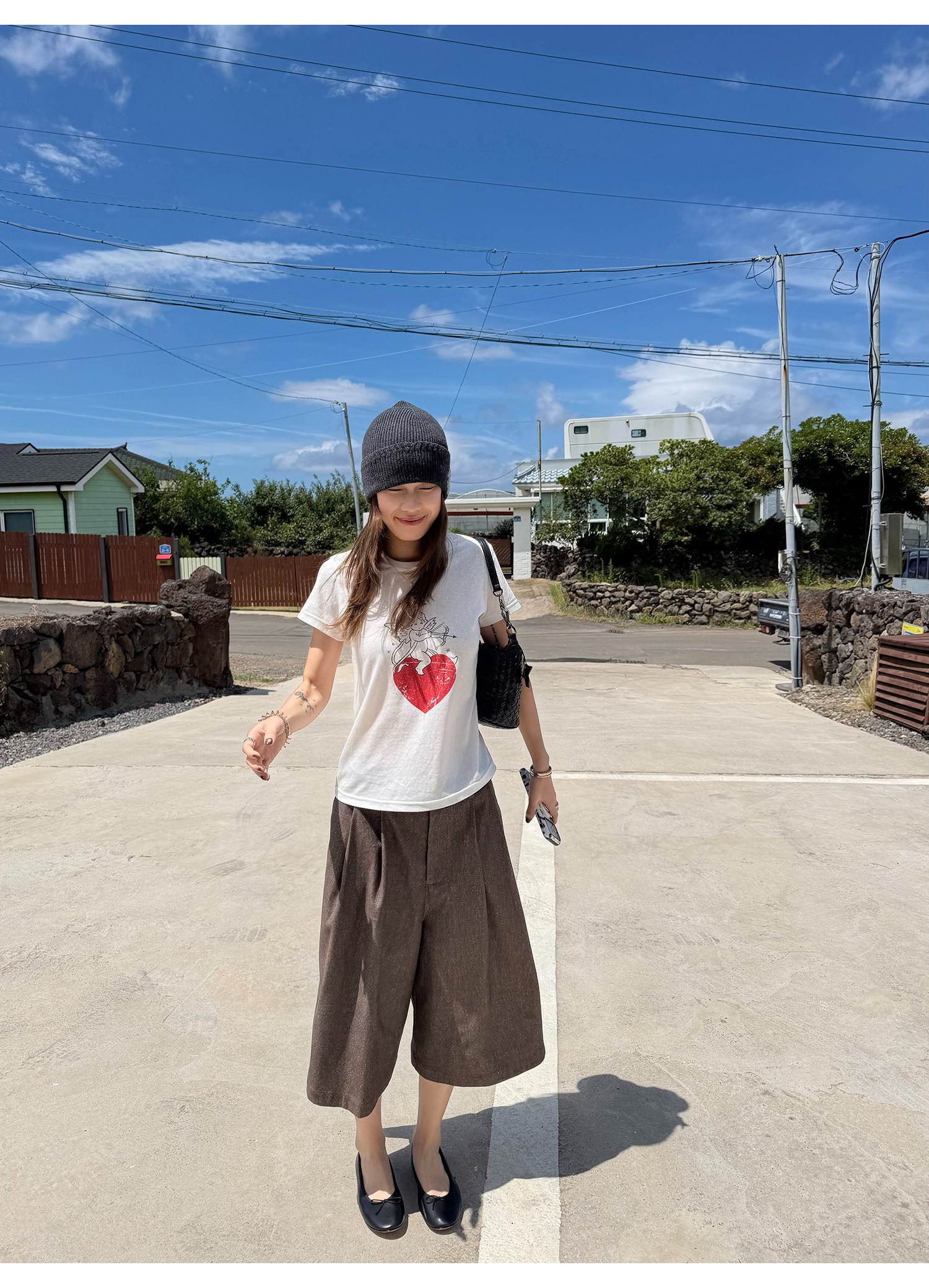 LelyMooch 配色ウエスト アジャスター付きタックキュロットパンツ  LEM396