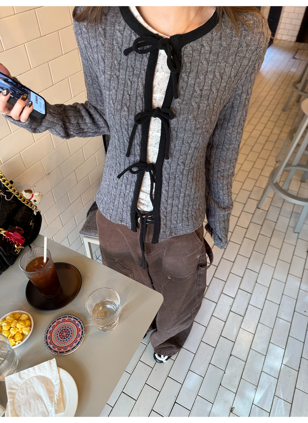 LelyMooch ケーブル調 × 配色リボン ニットトップス LEM276