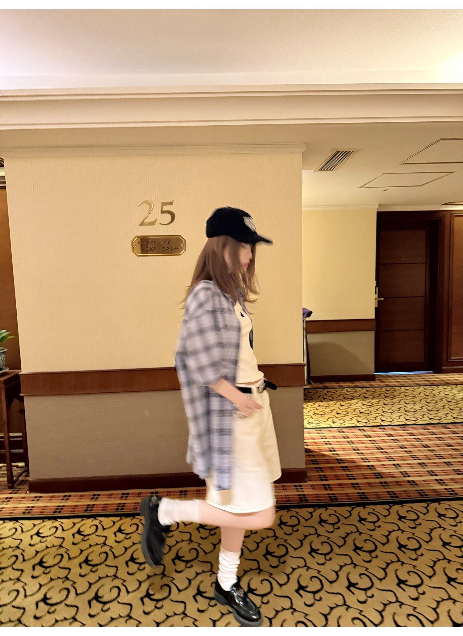 LelyMooch パープル格子柄・軽量半袖シャツ  LEM198