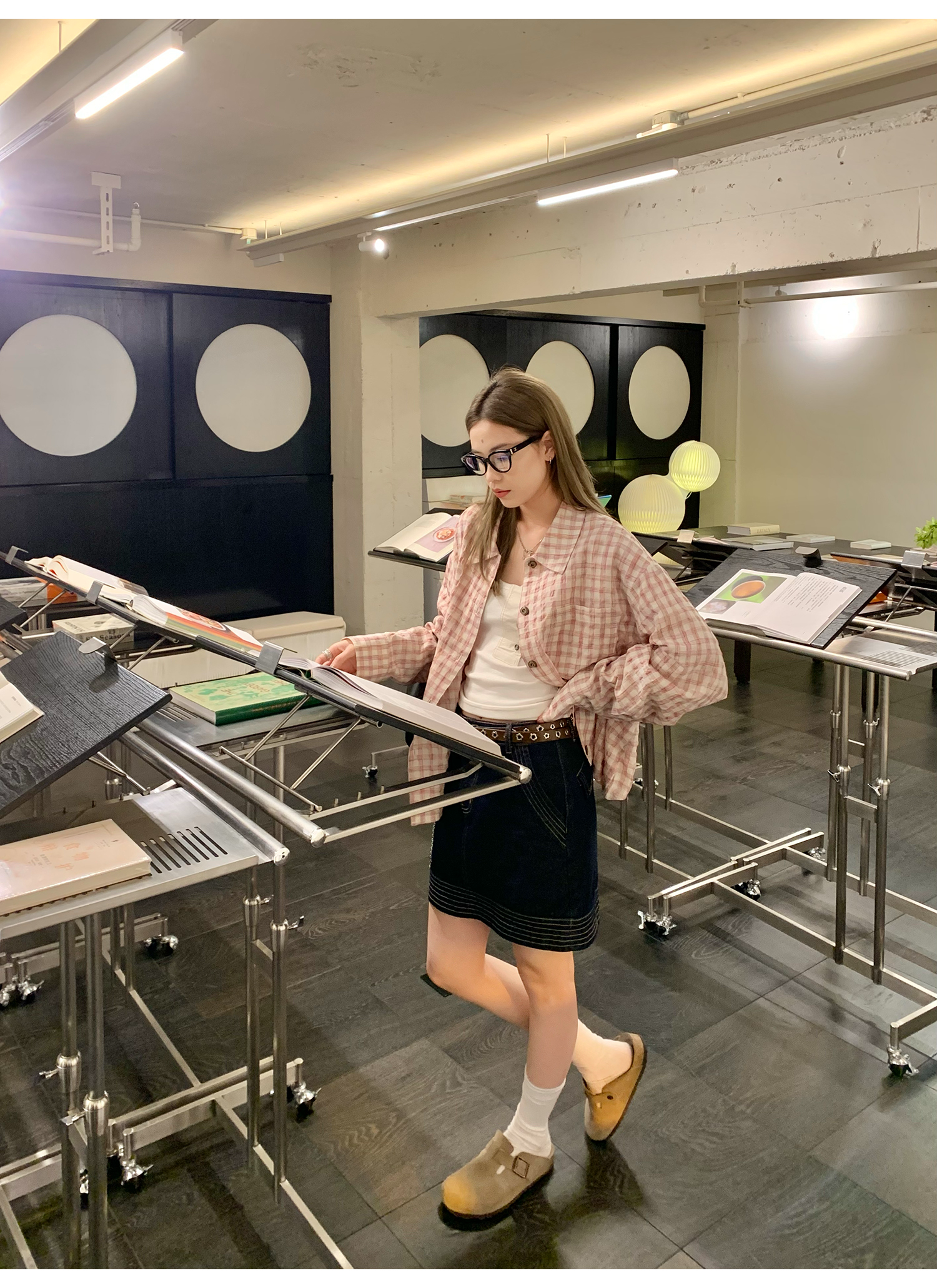 LelyMooch ピンクチェック リネン風　シャツジャケット  LEM119