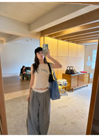 LelyMooch リネン混サマーニット ロゴ刺繍半袖トップス  LEM370