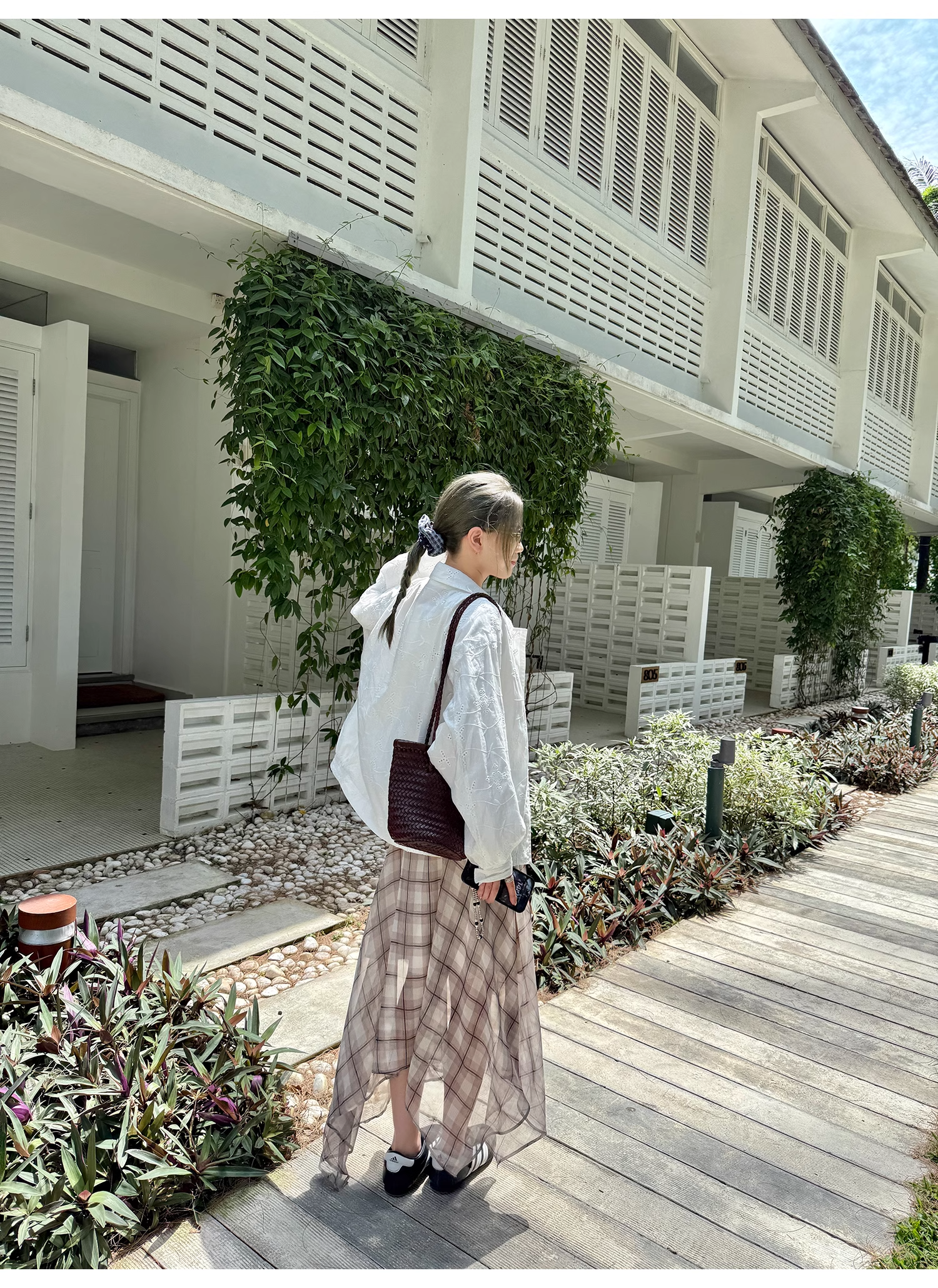 LelyMooch  エレガントフレンチ シフォンチェックスカート  LEM096