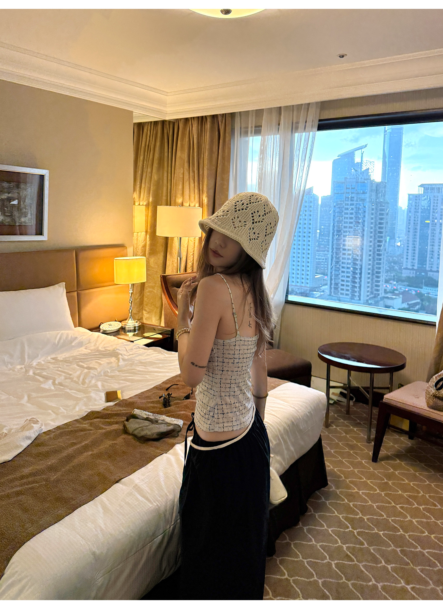 LelyMooch チェック柄 ドレープキャミトップス  LEM191