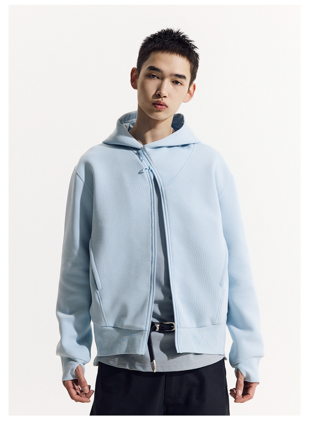 斜めジップ ダンボール素材 パーカー  LOM048