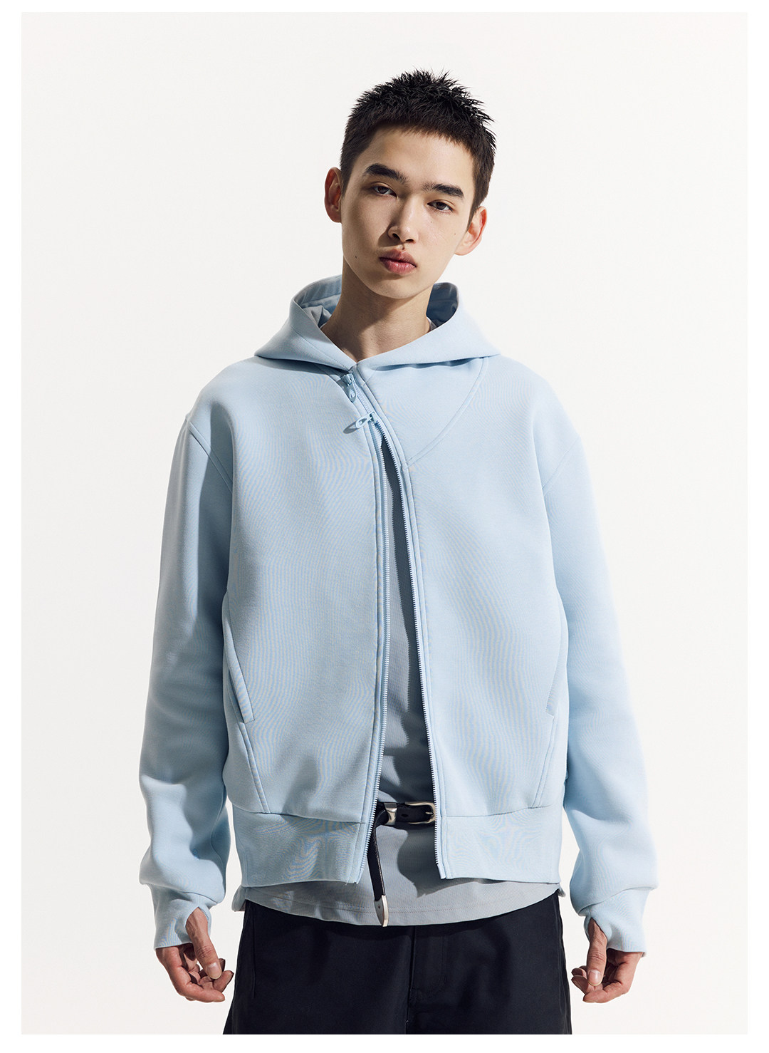 斜めジップ ダンボール素材 パーカー  LOM048