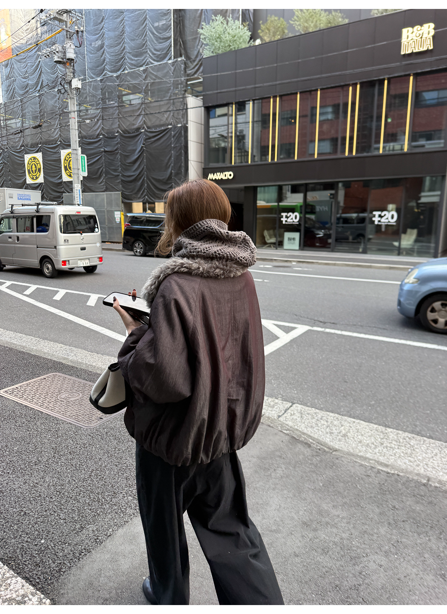 LelyMooch 光沢バイカラーブルゾン｜ボア切替×トグルボタン  LEM280