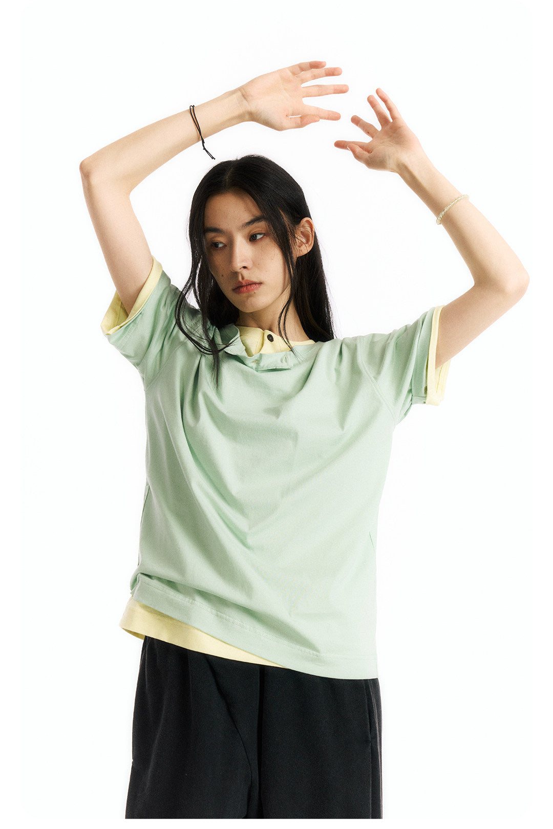 ヘンリーネック 半袖Tシャツ隠しポケット付き  LOM065