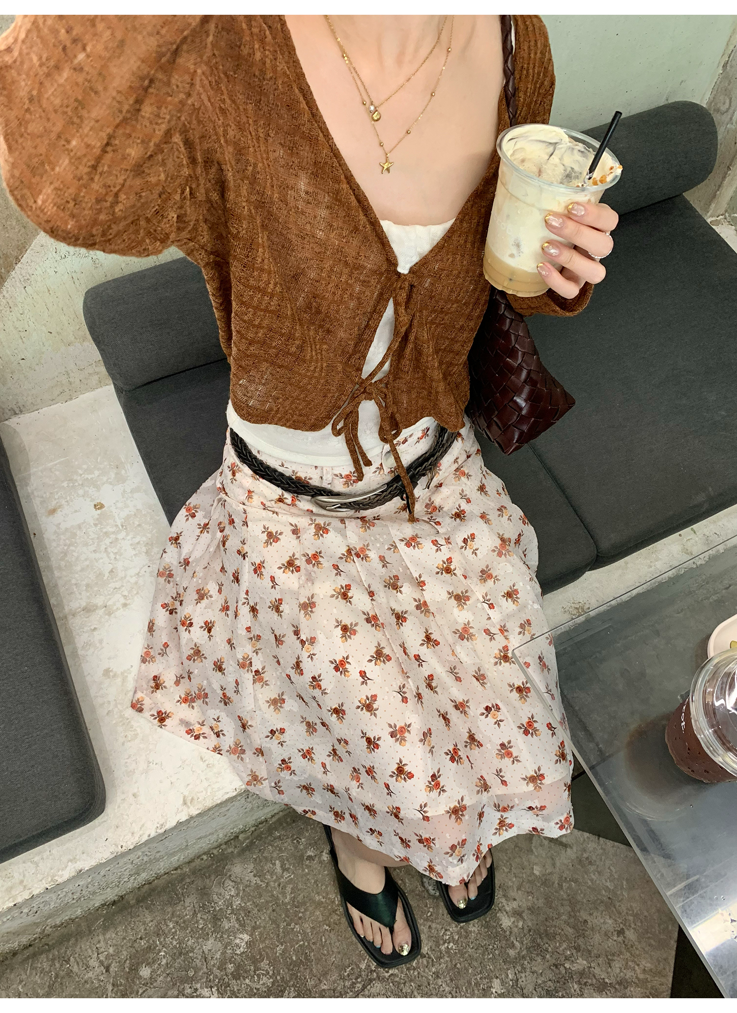 LelyMooch  レトロ小花柄プリーツシフォンスカート  LEM143