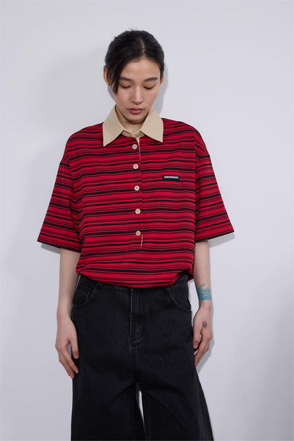 LoomL  ポロカラー ストライプ半袖Tシャツ  LOM016