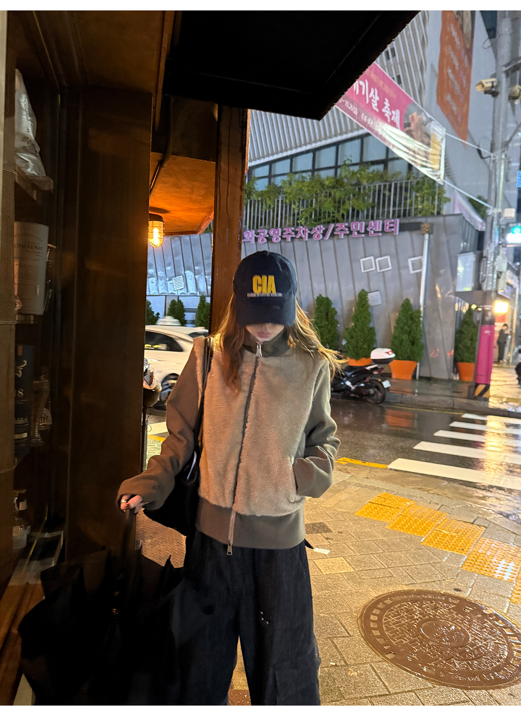 LelyMooch フェイクファー切り替え立ち襟コート  LEM252