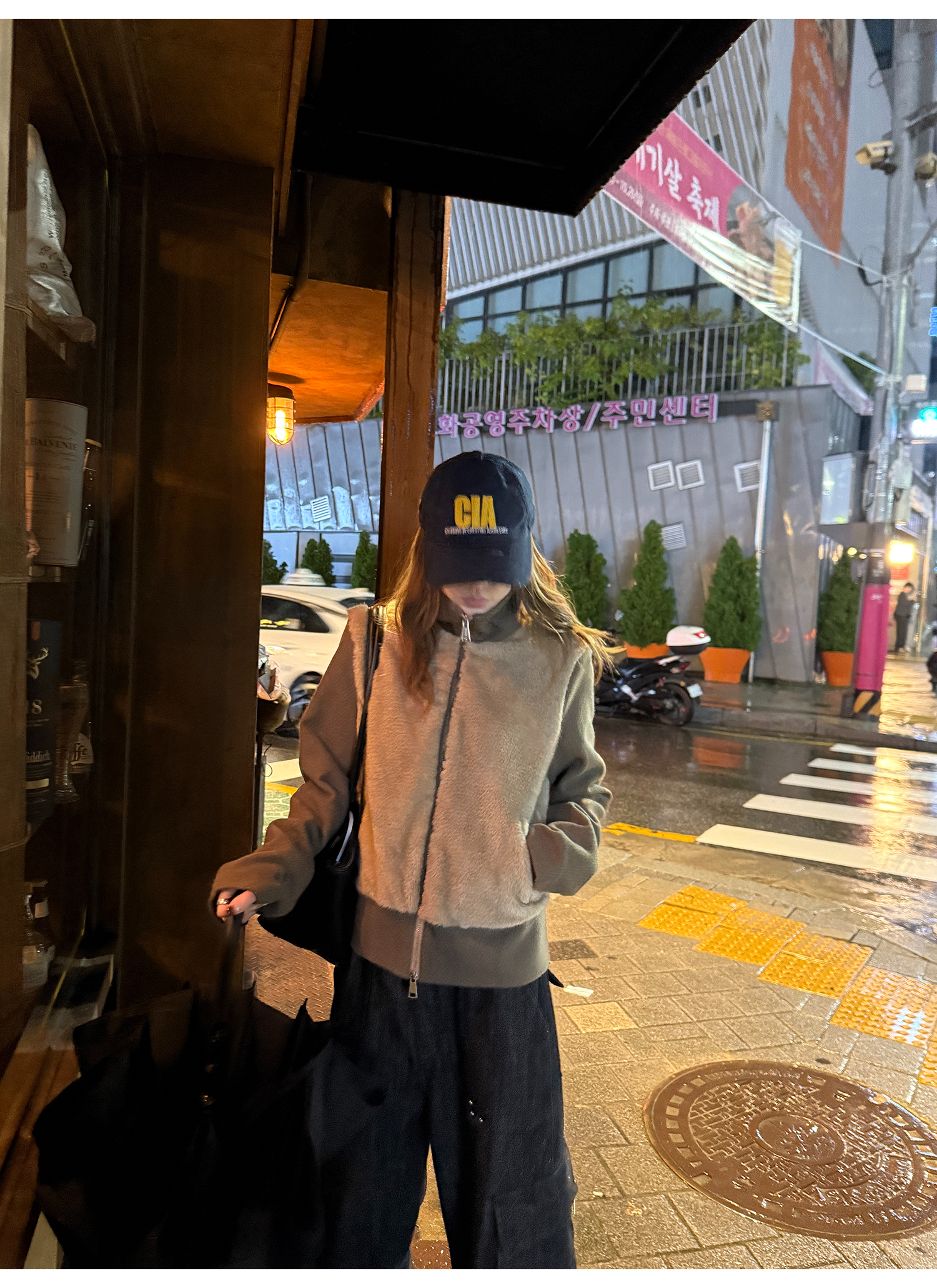 LelyMooch フェイクファー切り替え立ち襟コート  LEM252