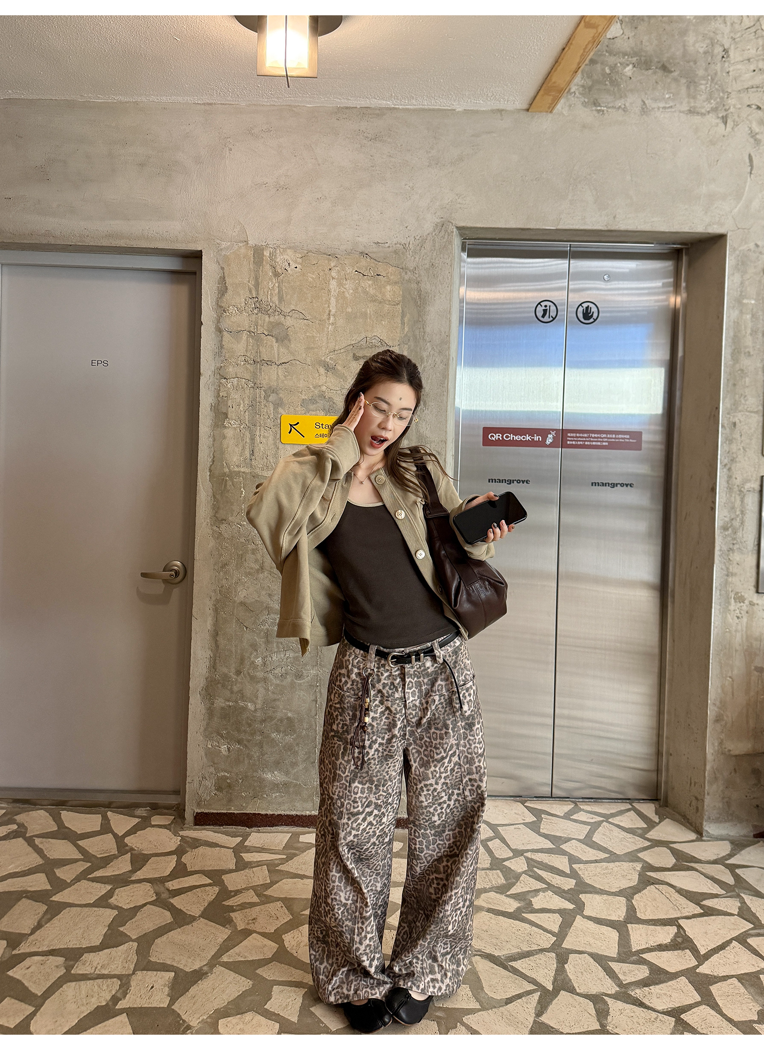 LelyMooch レオパード柄 ストレートワイドパンツ  LEM226