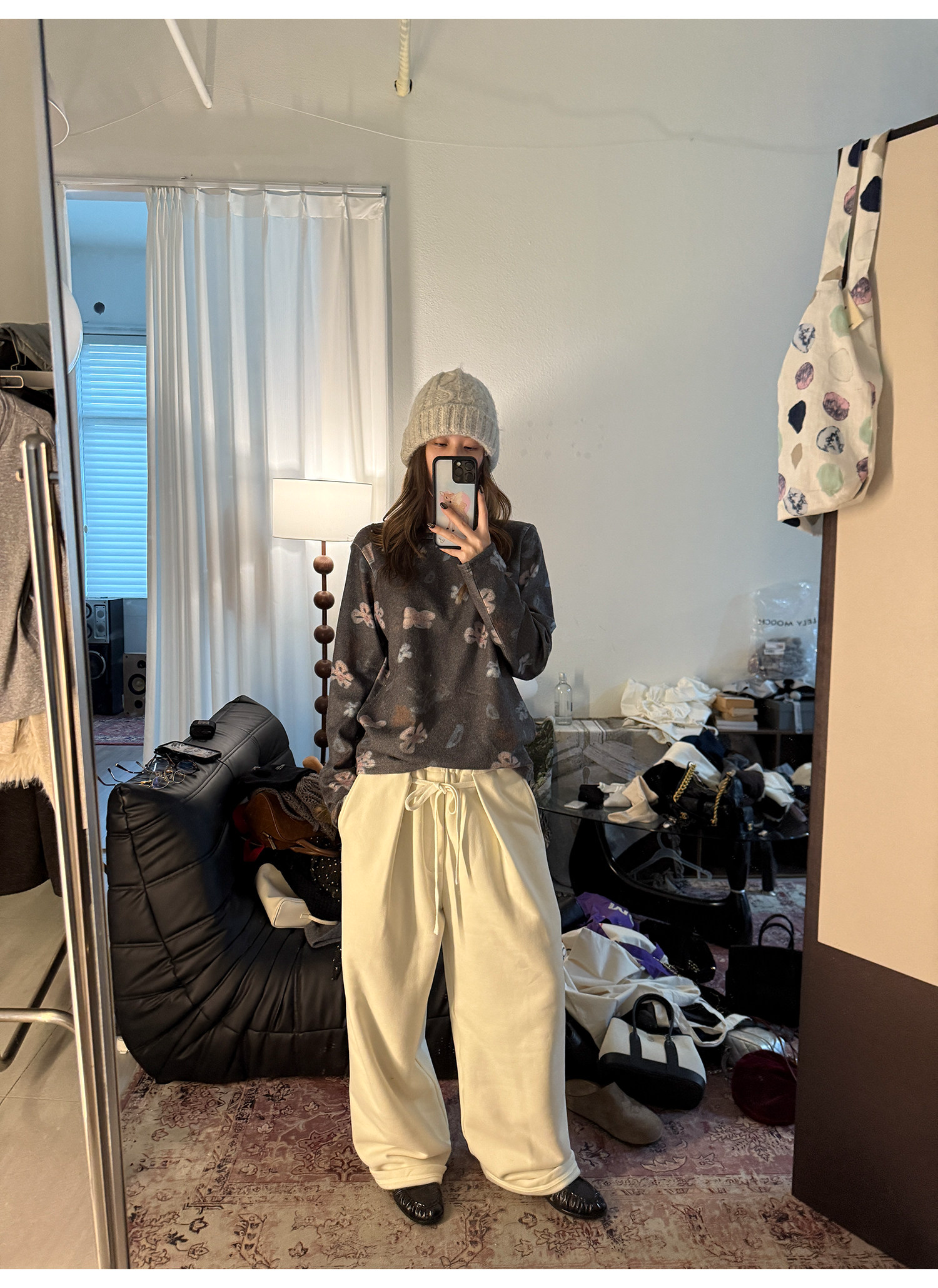 LelyMooch 裏起毛 タックイージーパンツ  LEM286