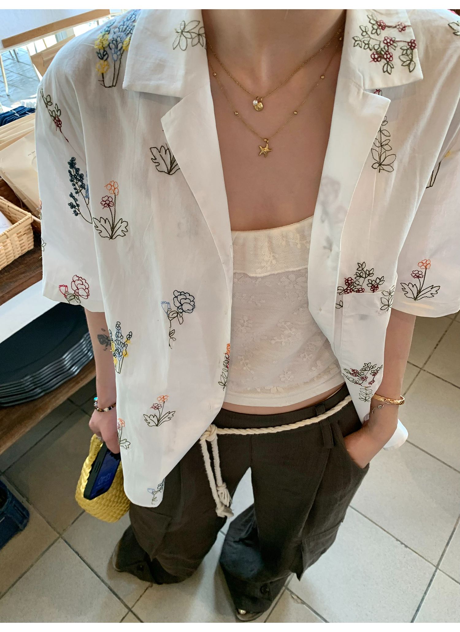 LelyMooch  大人可愛い＊花柄刺繍シャツ  LEM146