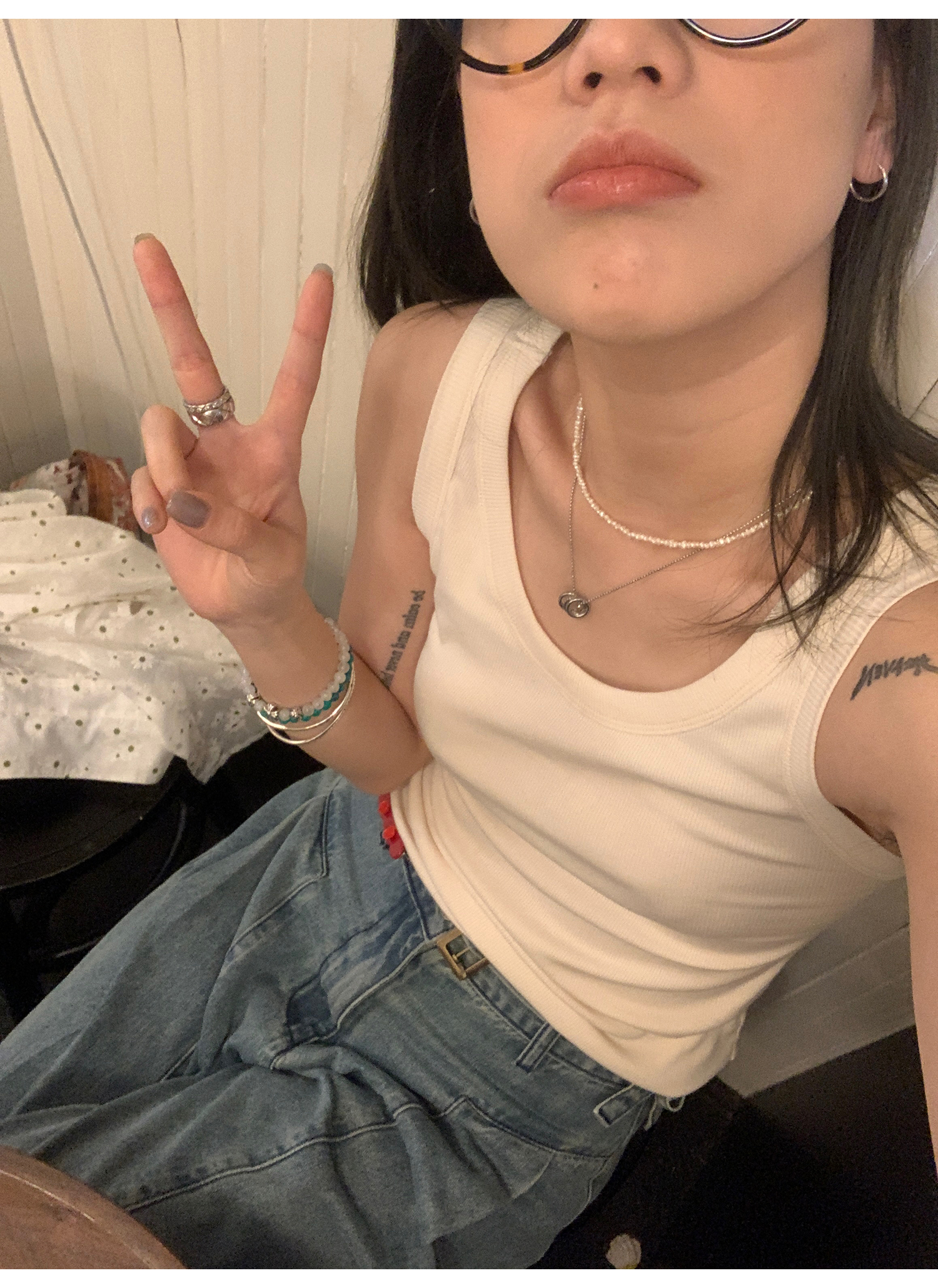 LelyMooch  バックレースニットタンクトップ  LEM073