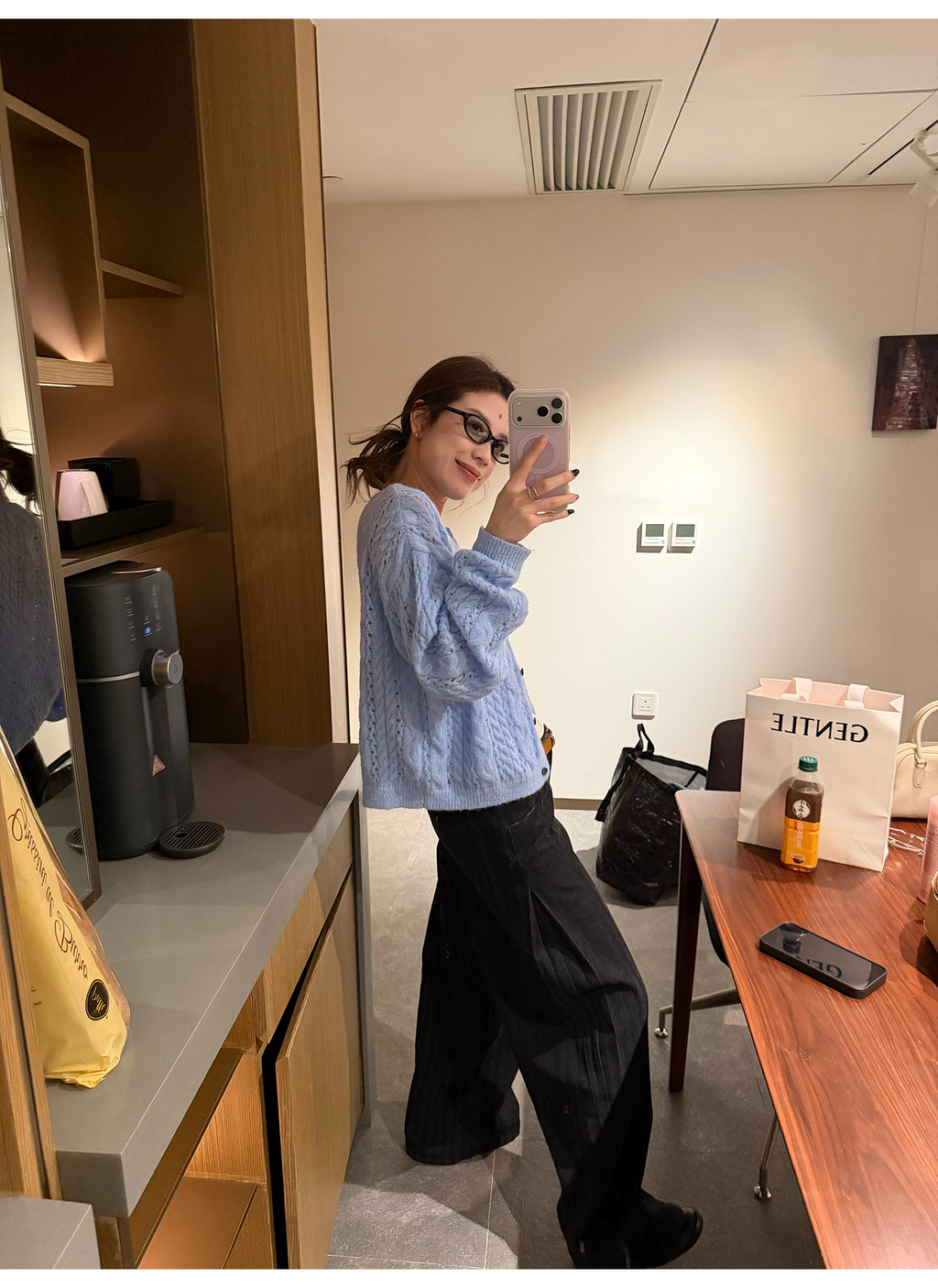 LelyMooch 黒グレー縞柄 すっきりストレートデニム　LEM319