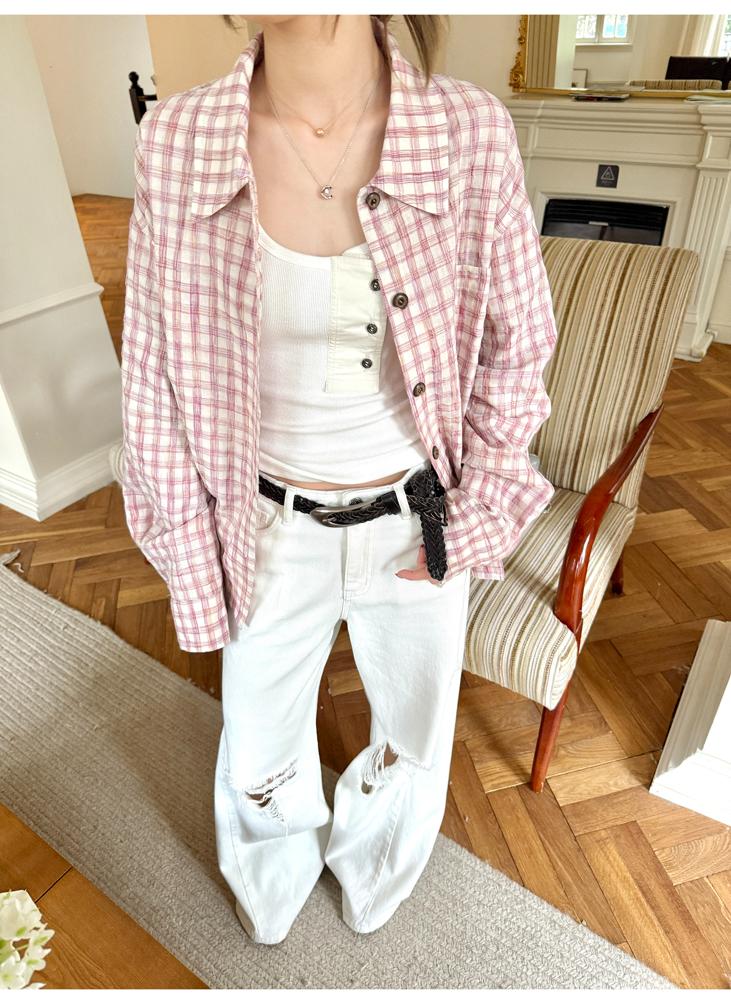 LelyMooch  ホワイト ワイドパンツ（ダメージ加工） LEM116