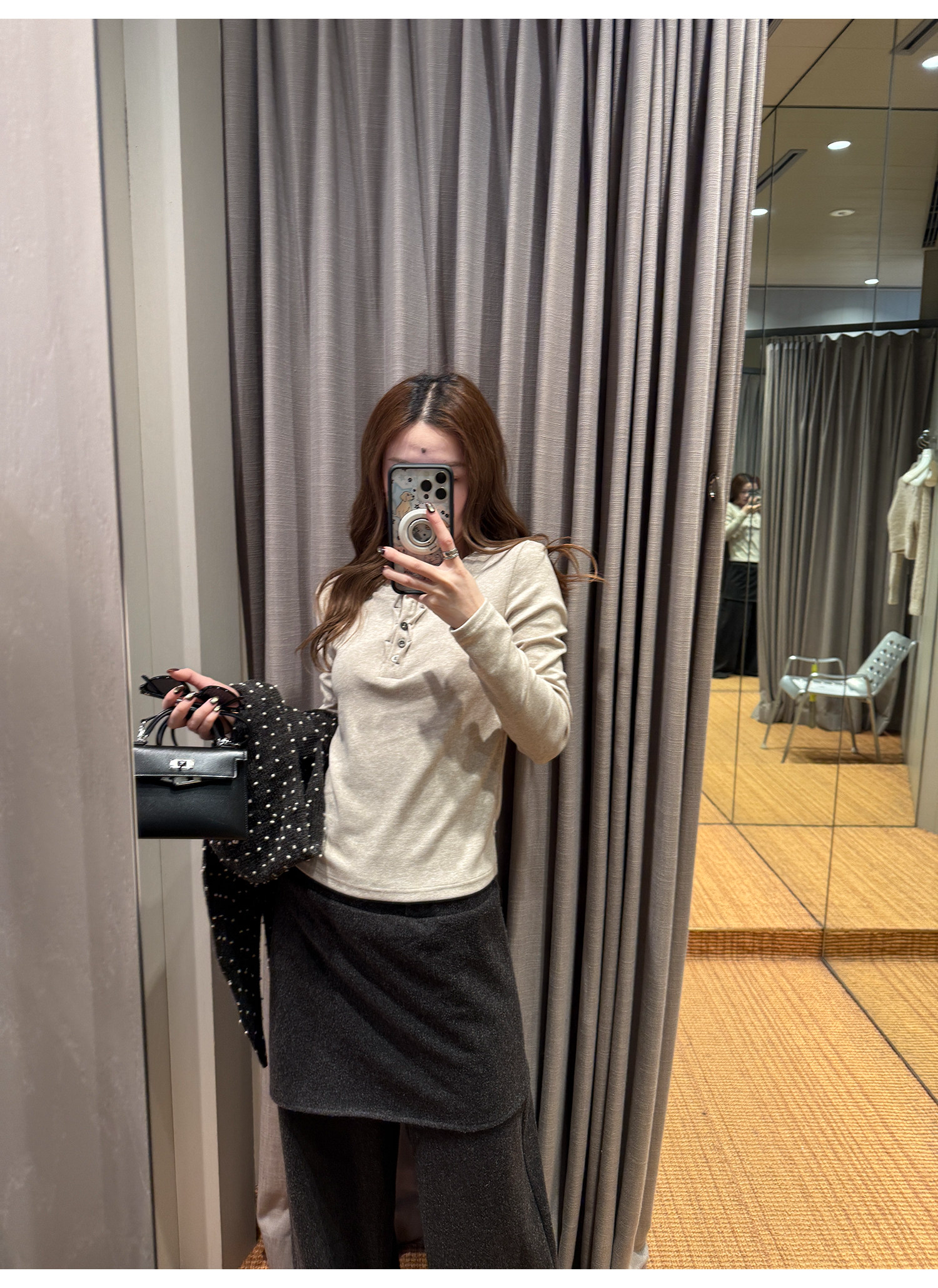 LelyMooch リブ調 ウール風 ヘンリーネックトップス  LEM290