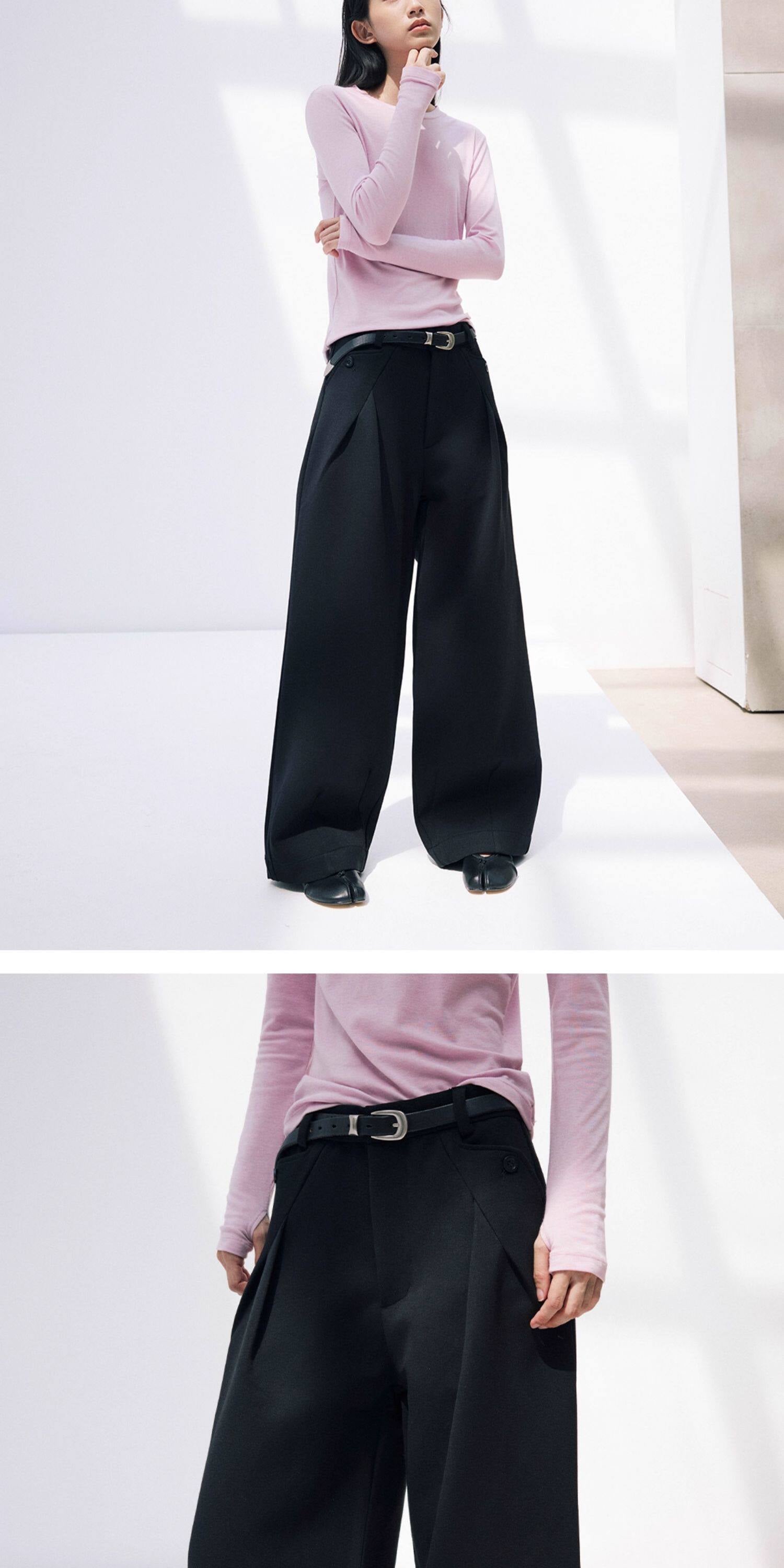 ハリ感Aラインシルエット重厚ウォーム素材スラックスClean Fit  LOM031