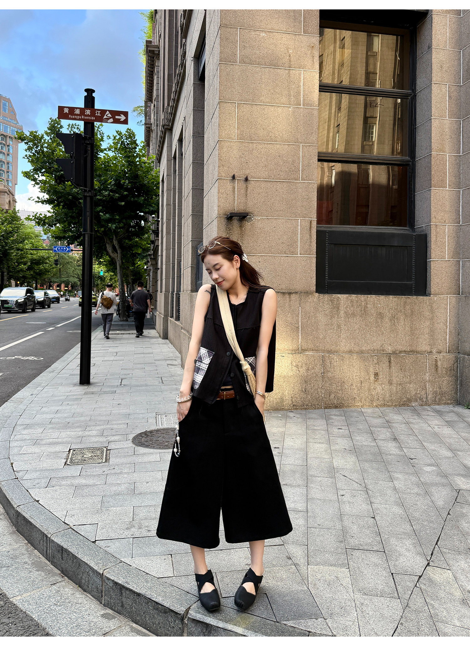 LelyMooch 配色チェック柄ノースリーブベスト  LEM218